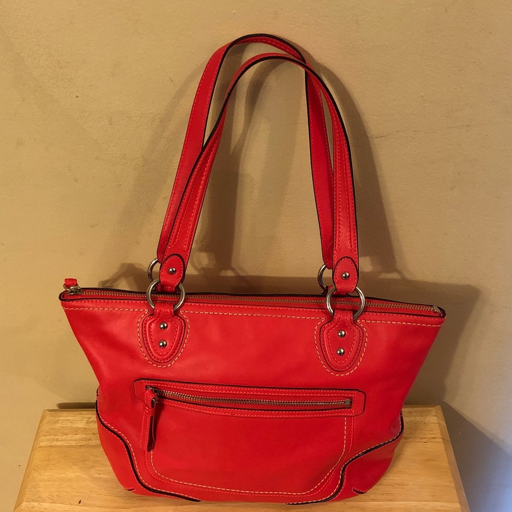 Pink Coach Leather Zippered Tote Bag